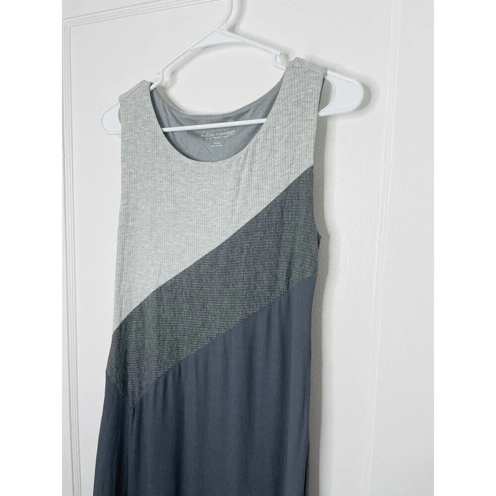 Soft Surroundings Midi Dress Sz XS Gray Colorblock Flowy Sleeveless Sheer Casual - Picture 2 of 6